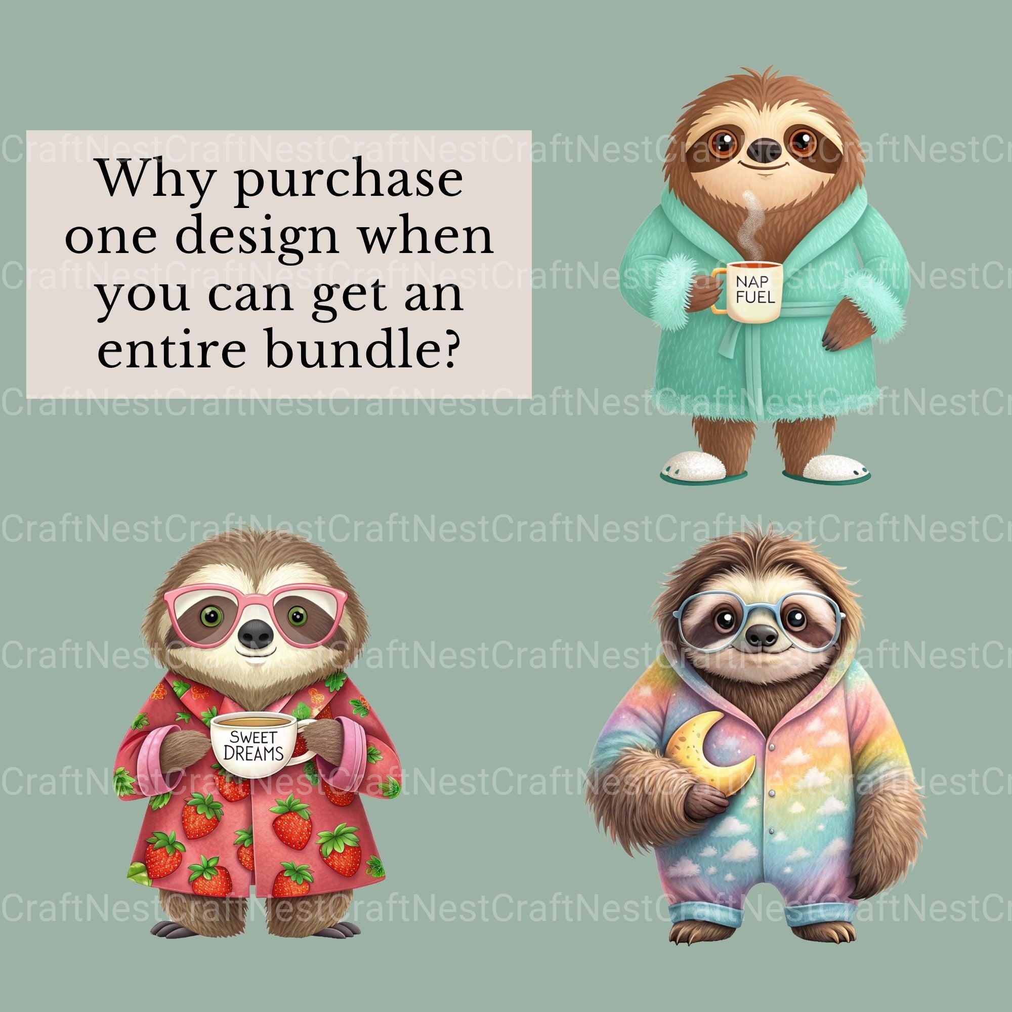Sloths In Pjs Clipart Bundle - CraftNest - Digital Crafting and Art