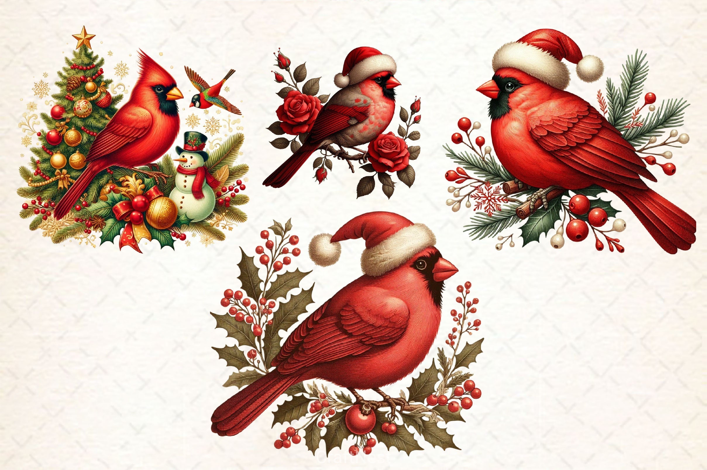 Christmas Cardinal Bird Clipart Bundle - CraftNest - Digital Crafting and Art