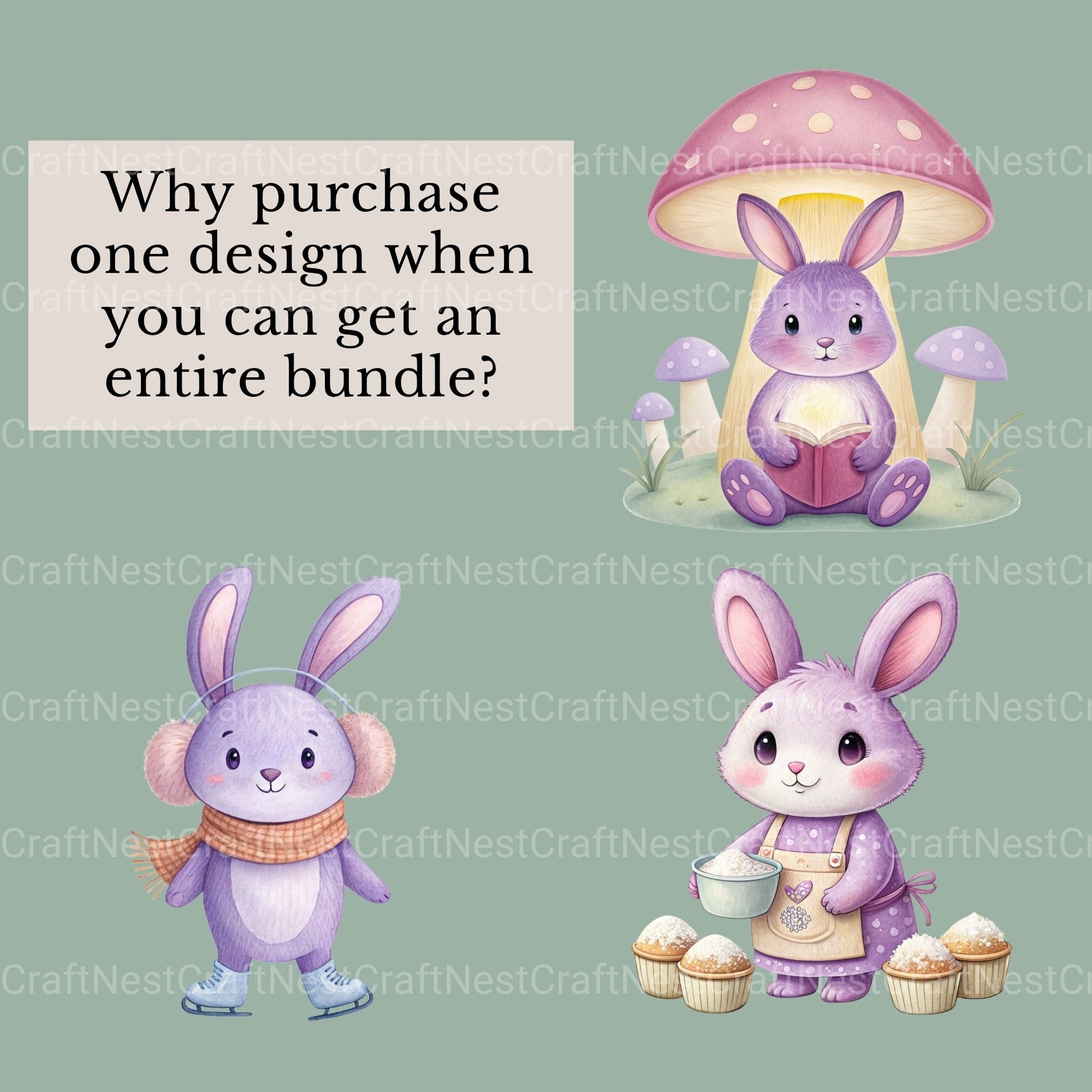 Purple Bunnies Clipart Bundle - CraftNest - Digital Crafting and Art