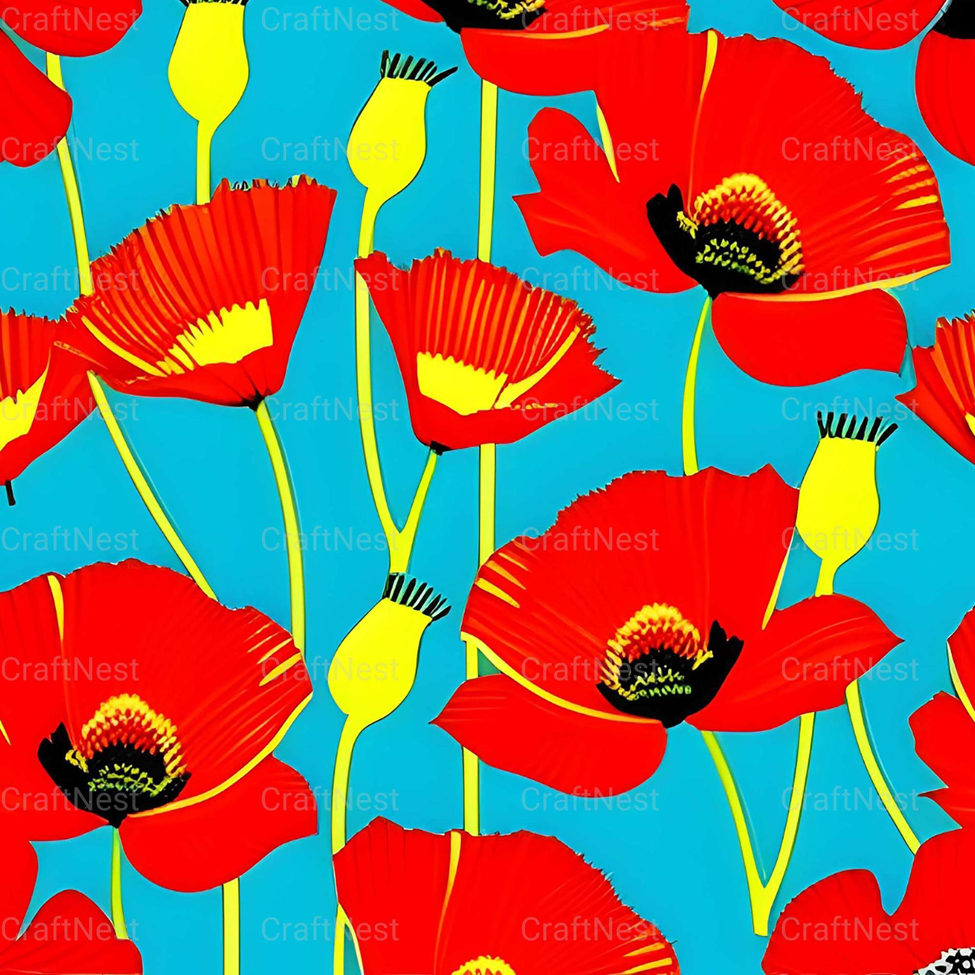 Poppy Seamless Digital Paper - CraftNest - Digital Crafting and Art