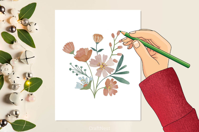 Pastel Folk Art Botanicals Flowers Clipart Bundle - CraftNest - Digital Crafting and Art