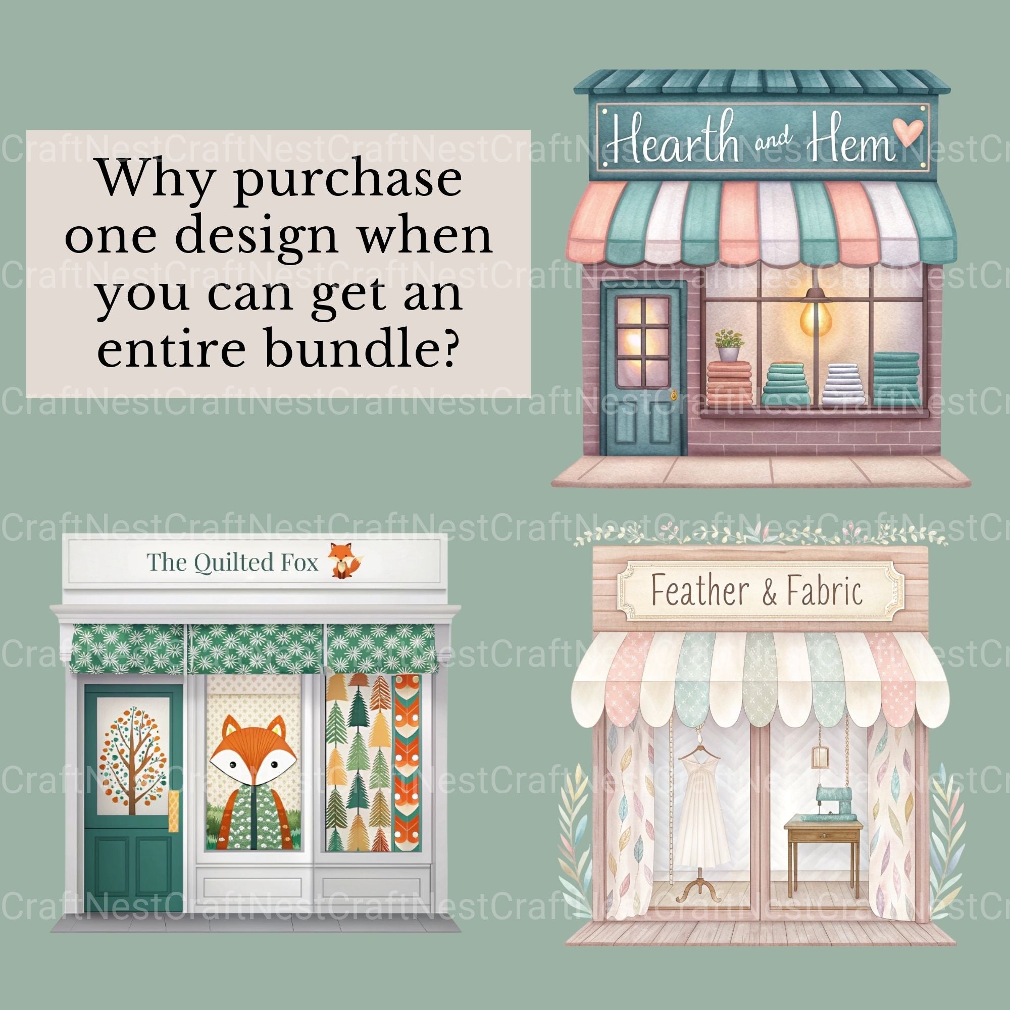 Village Shops Sewing Quilting Clipart Bundle - CraftNest - Digital Crafting and Art