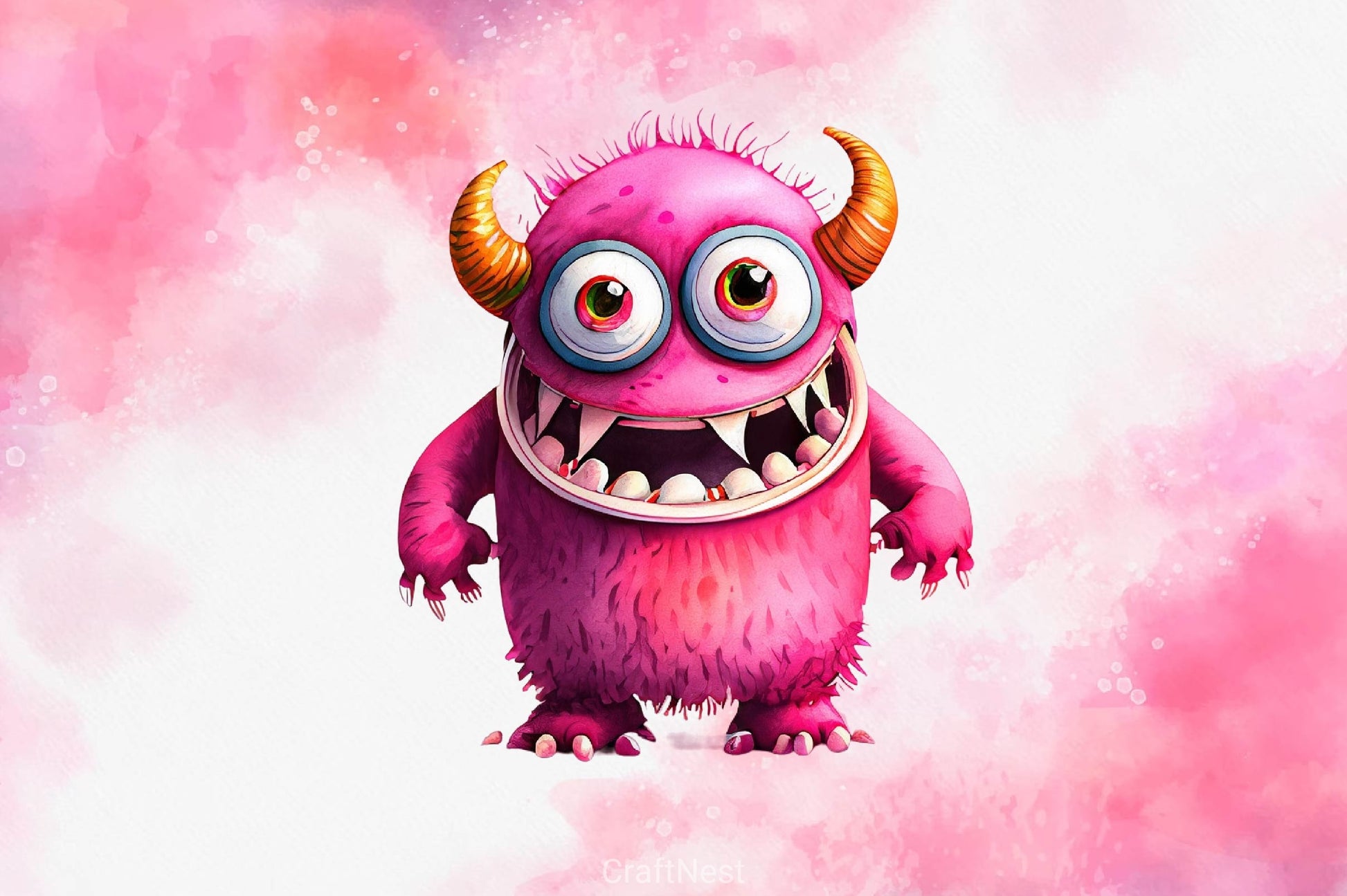 Pink Funny Monster 3D Clipart Bundle - CraftNest - Digital Crafting and Art