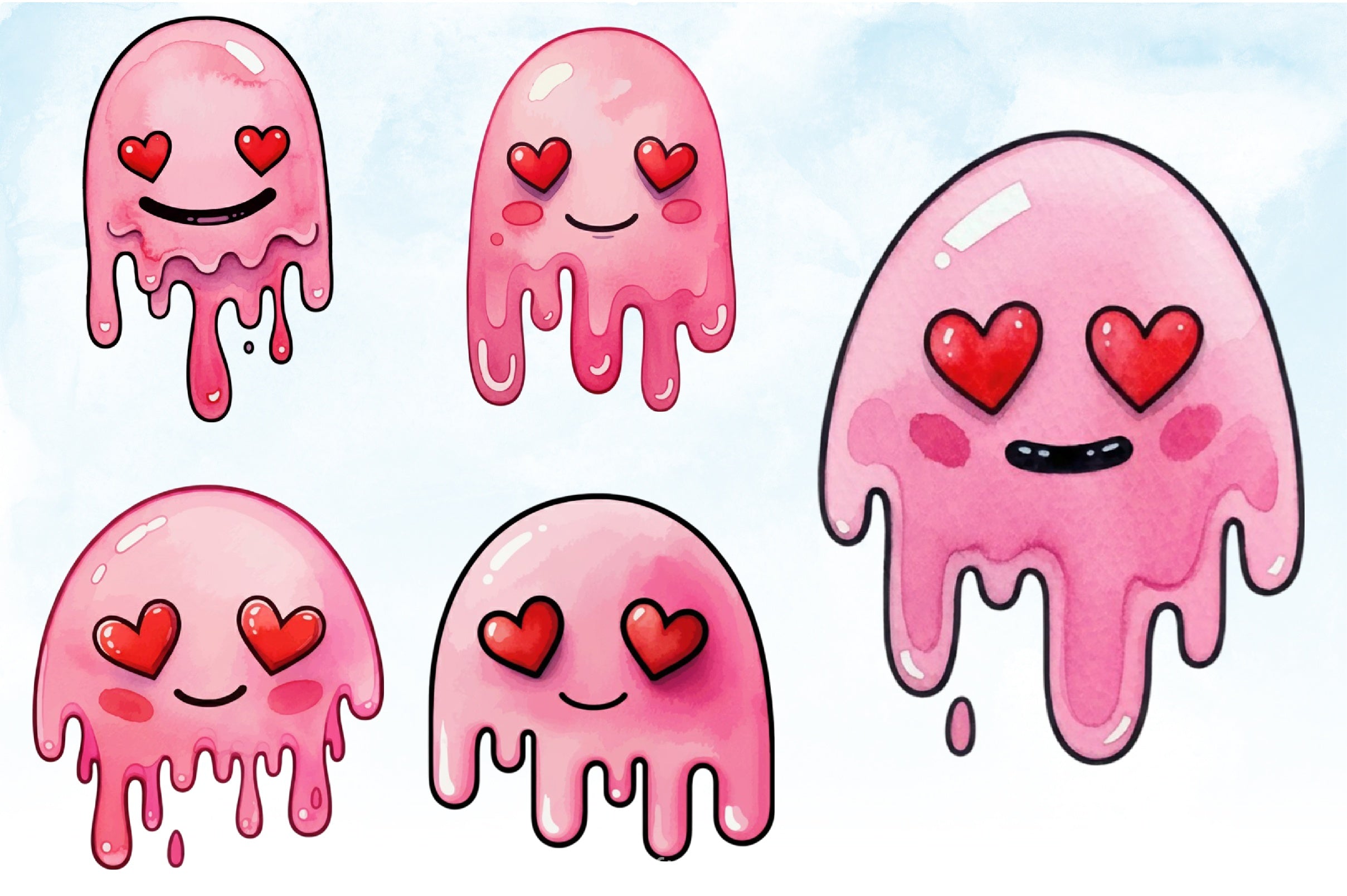 Valentine Drippy Smiley Face Clipart Bundle - CraftNest - Digital Crafting and Art
