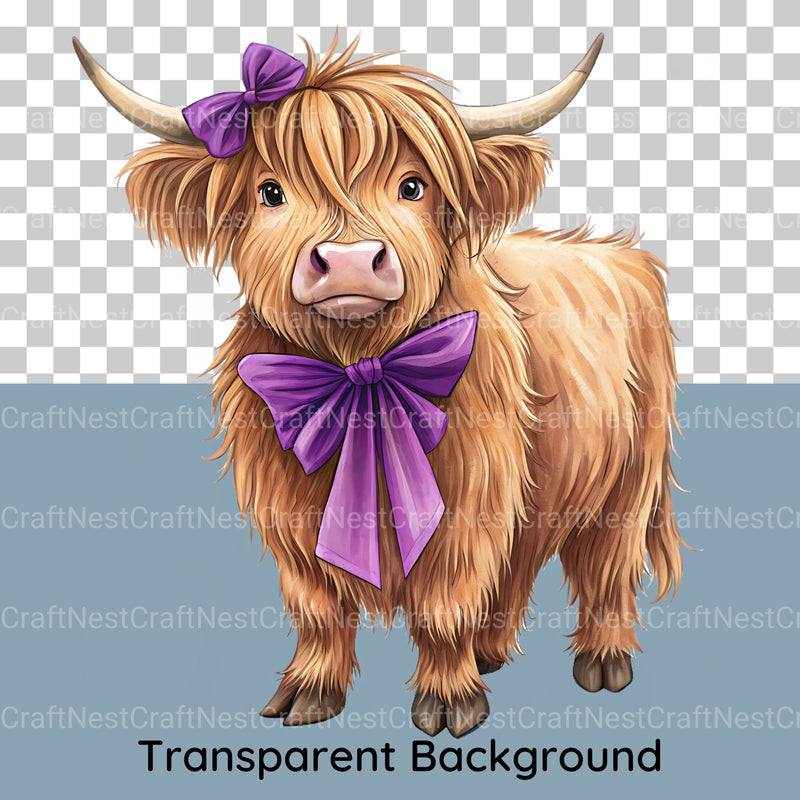 Coquette Highland Cows Clipart Bundle - CraftNest - Digital Crafting and Art