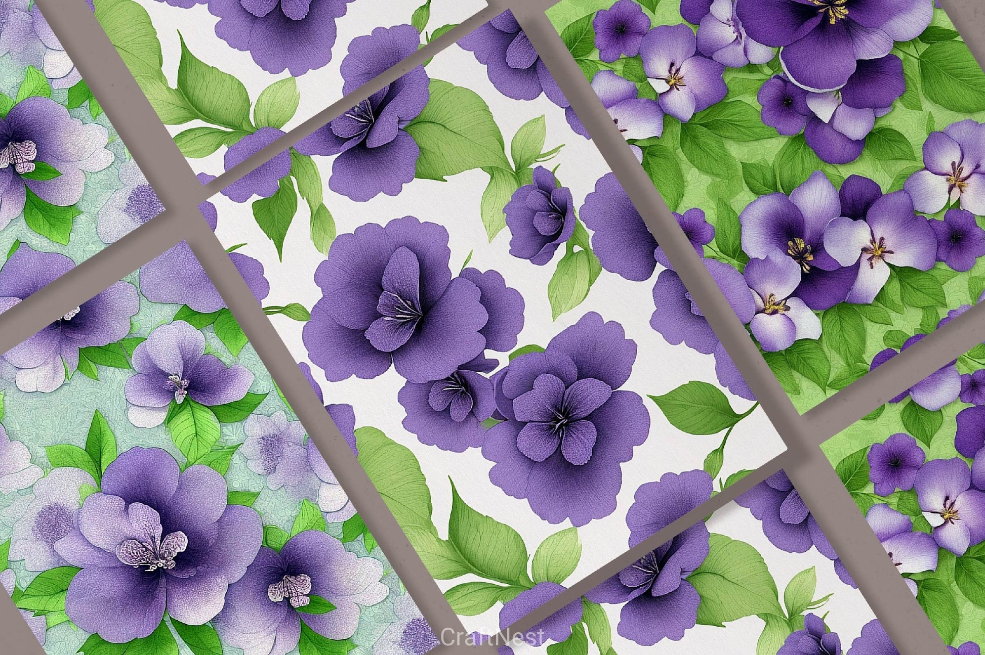Purple Flowers Digital Papers - CraftNest - Digital Crafting and Art