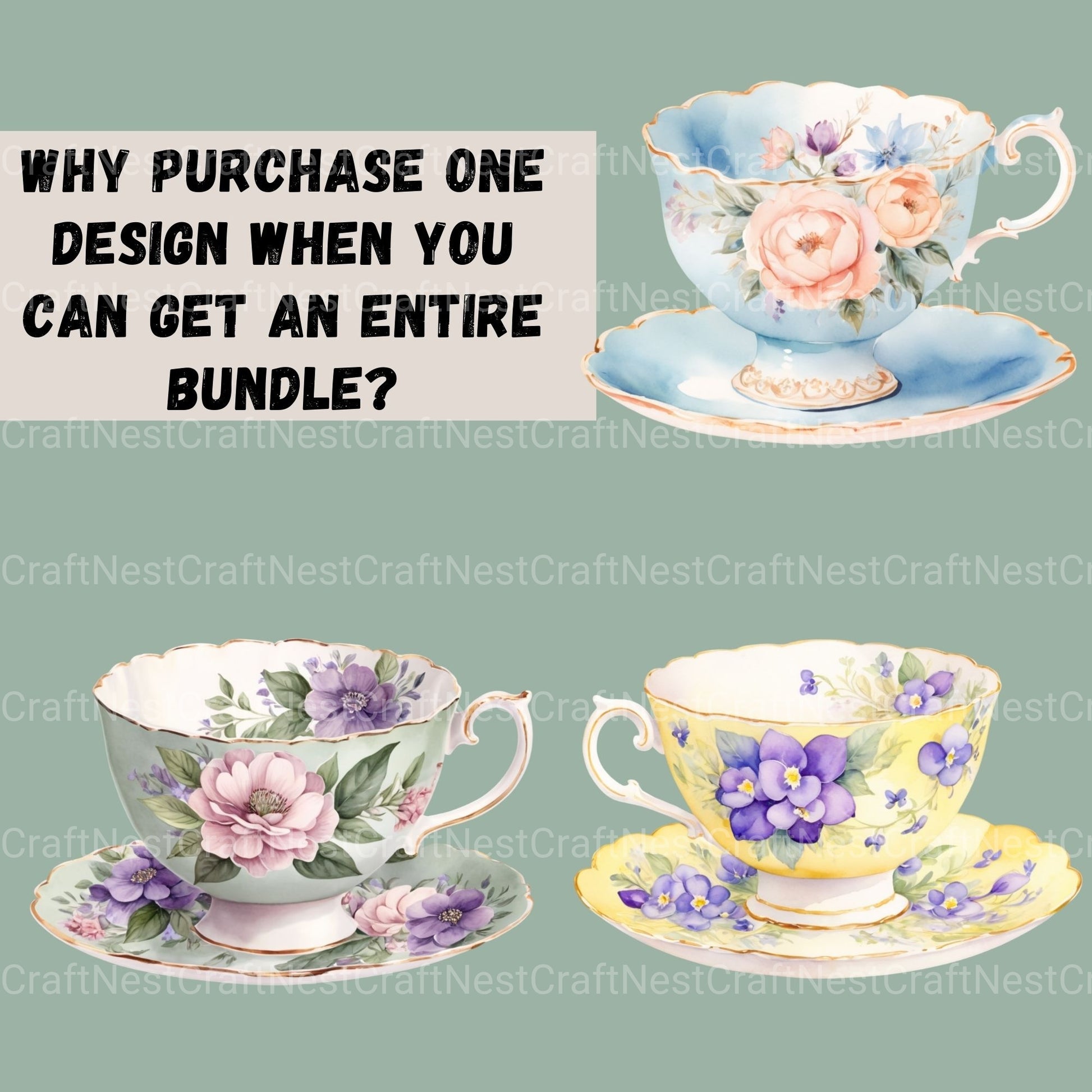 Teacups Vintage Clipart Bundle - CraftNest - Digital Crafting and Art