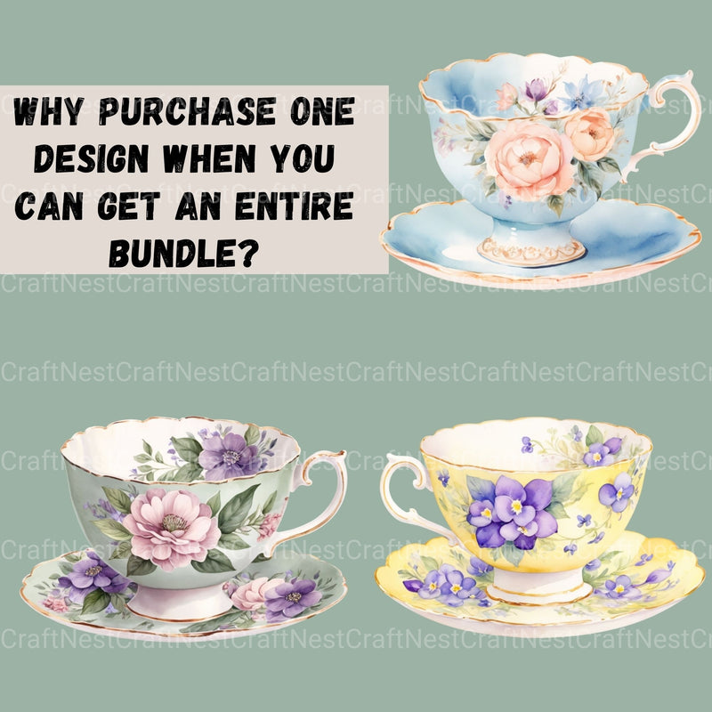 Teacups Vintage Clipart Bundle - CraftNest - Digital Crafting and Art
