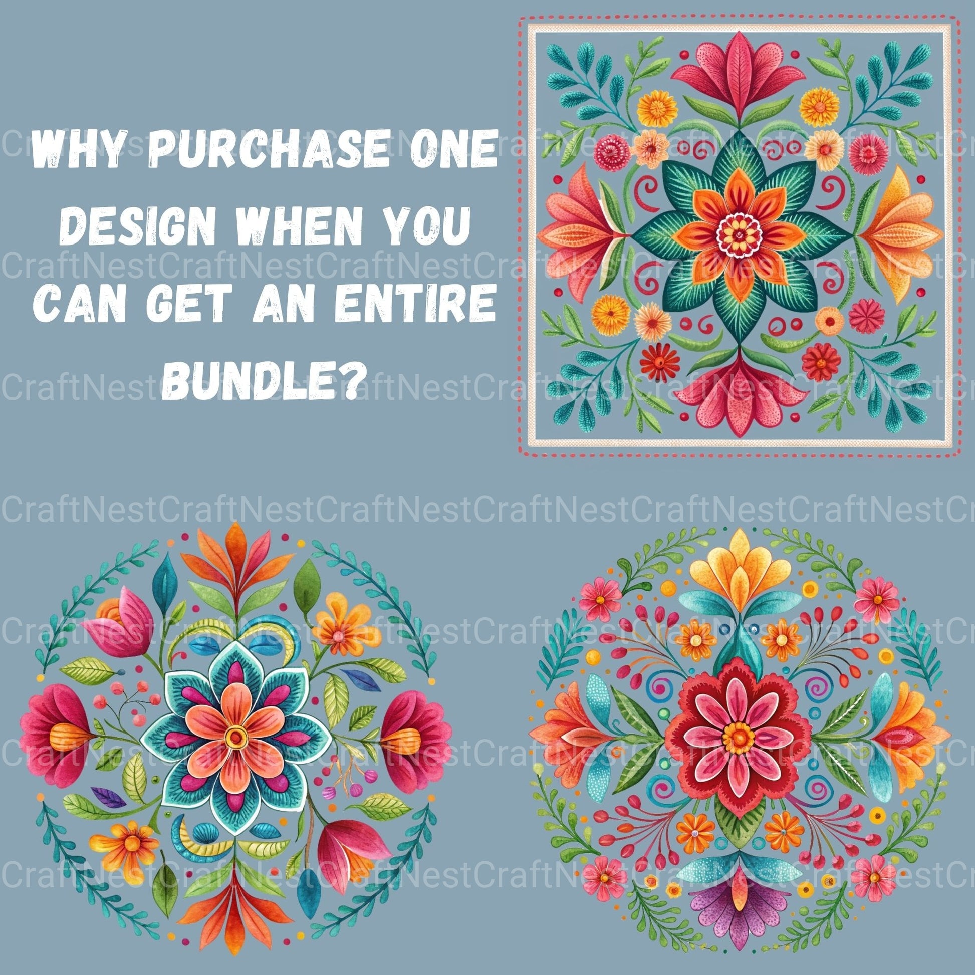 Mexican Embroidery Flowers Clipart Bundle - CraftNest - Digital Crafting and Art
