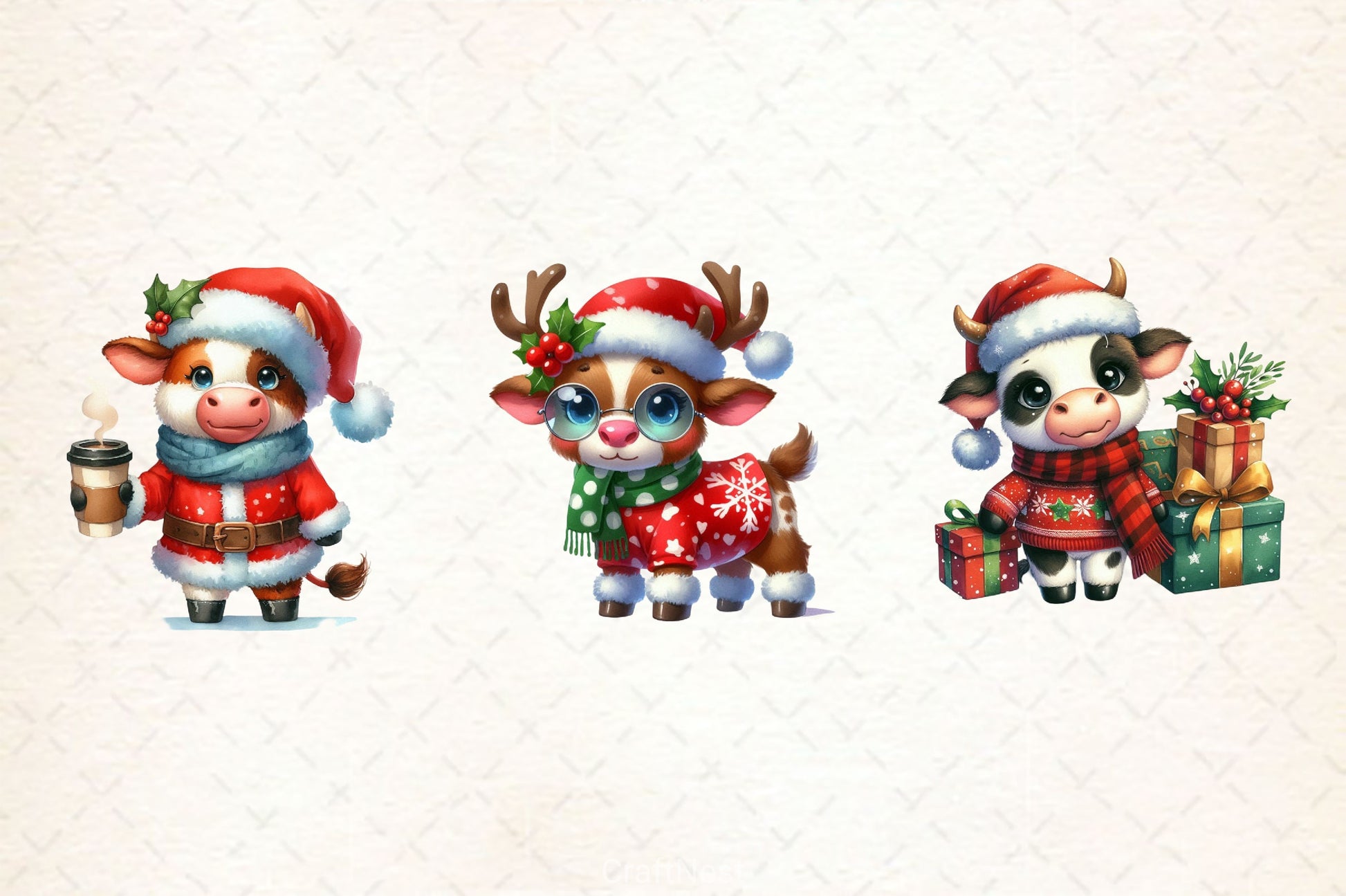 Christmas Cow Cute Cow Clipart Bundle - CraftNest - Digital Crafting and Art