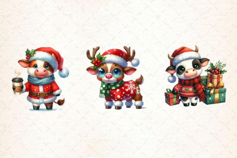 Christmas Cow Cute Cow Clipart Bundle - CraftNest - Digital Crafting and Art