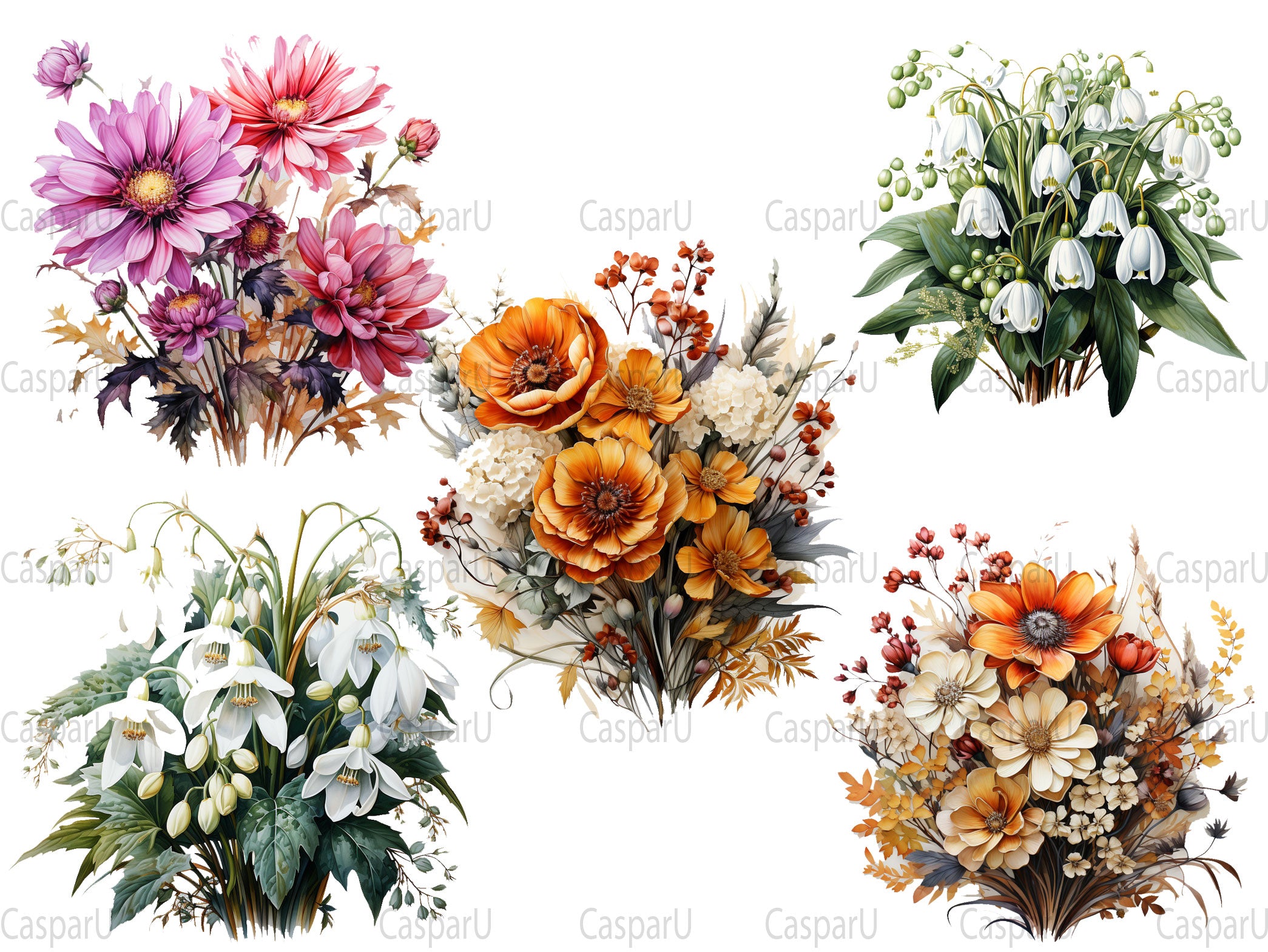 Autumn Floral Splendor Clipart - CraftNest