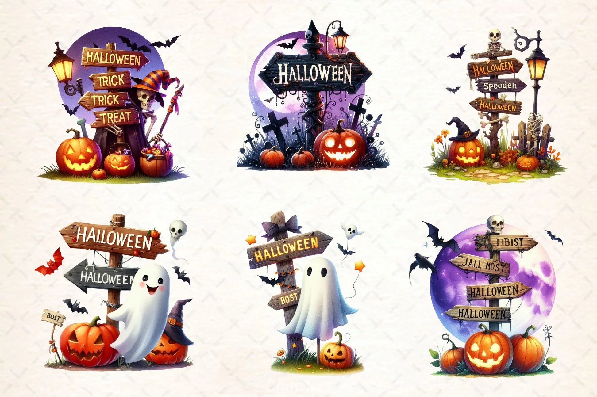 Halloween Signpost Spooky Signpost Clipart Bundle - CraftNest - Digital Crafting and Art