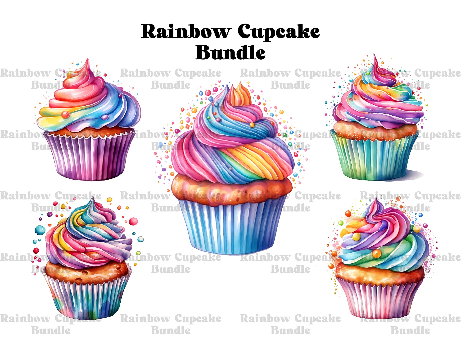 Rainbow Cupcakes Clipart - CraftNest