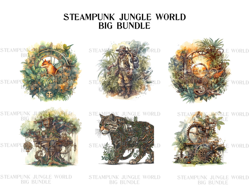 Steampunk Jungle World Clipart - CraftNest