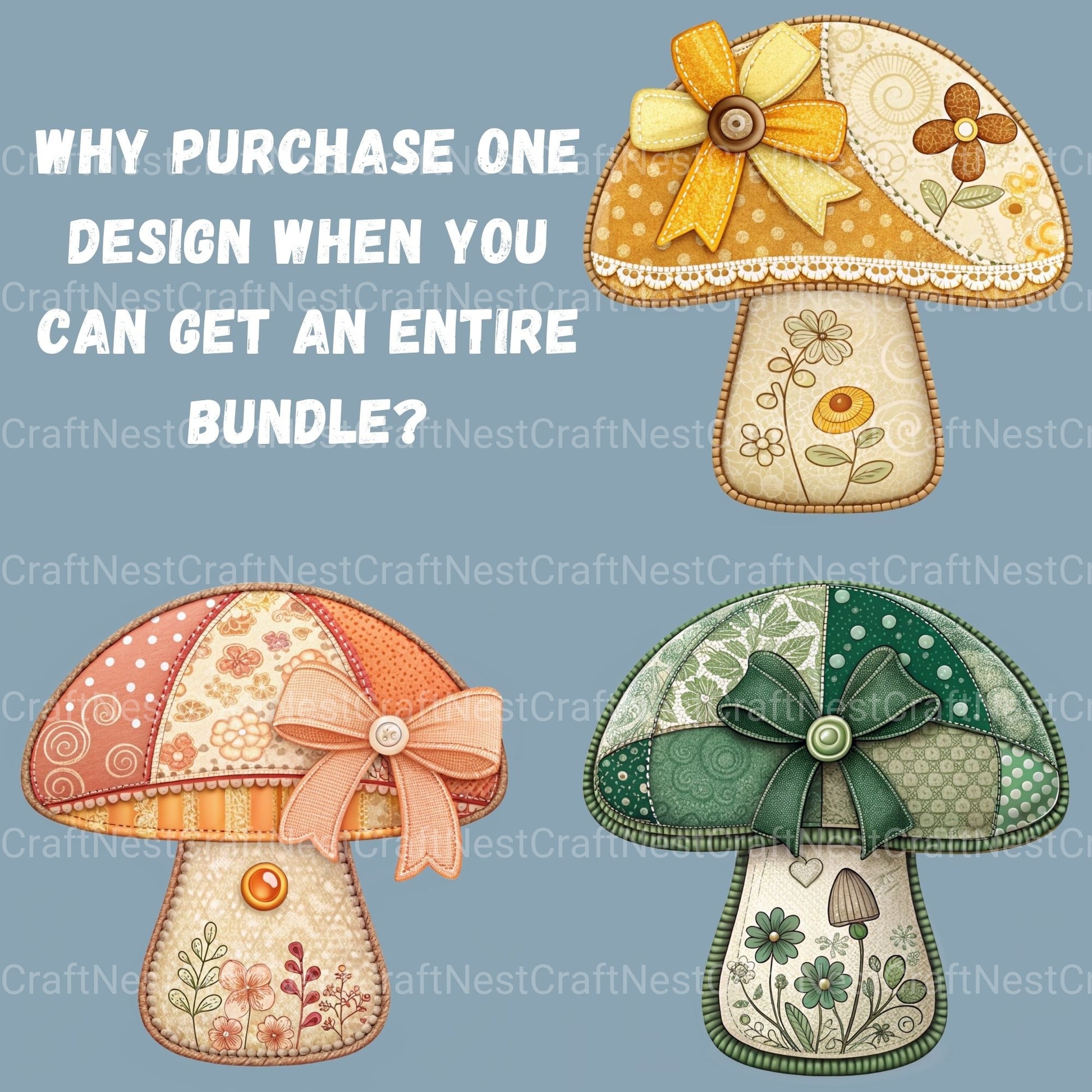 Quilted Mushrooms Clipart Bundle - CraftNest - Digital Crafting and Art