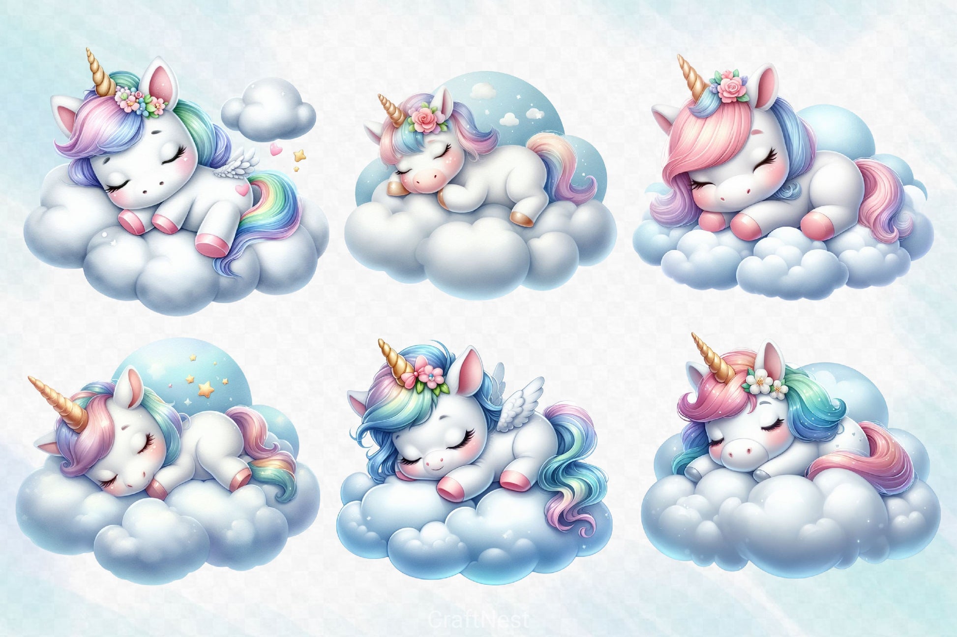 Sleeping Baby Unicorn Clipart Bundle 2 - CraftNest - Digital Crafting and Art