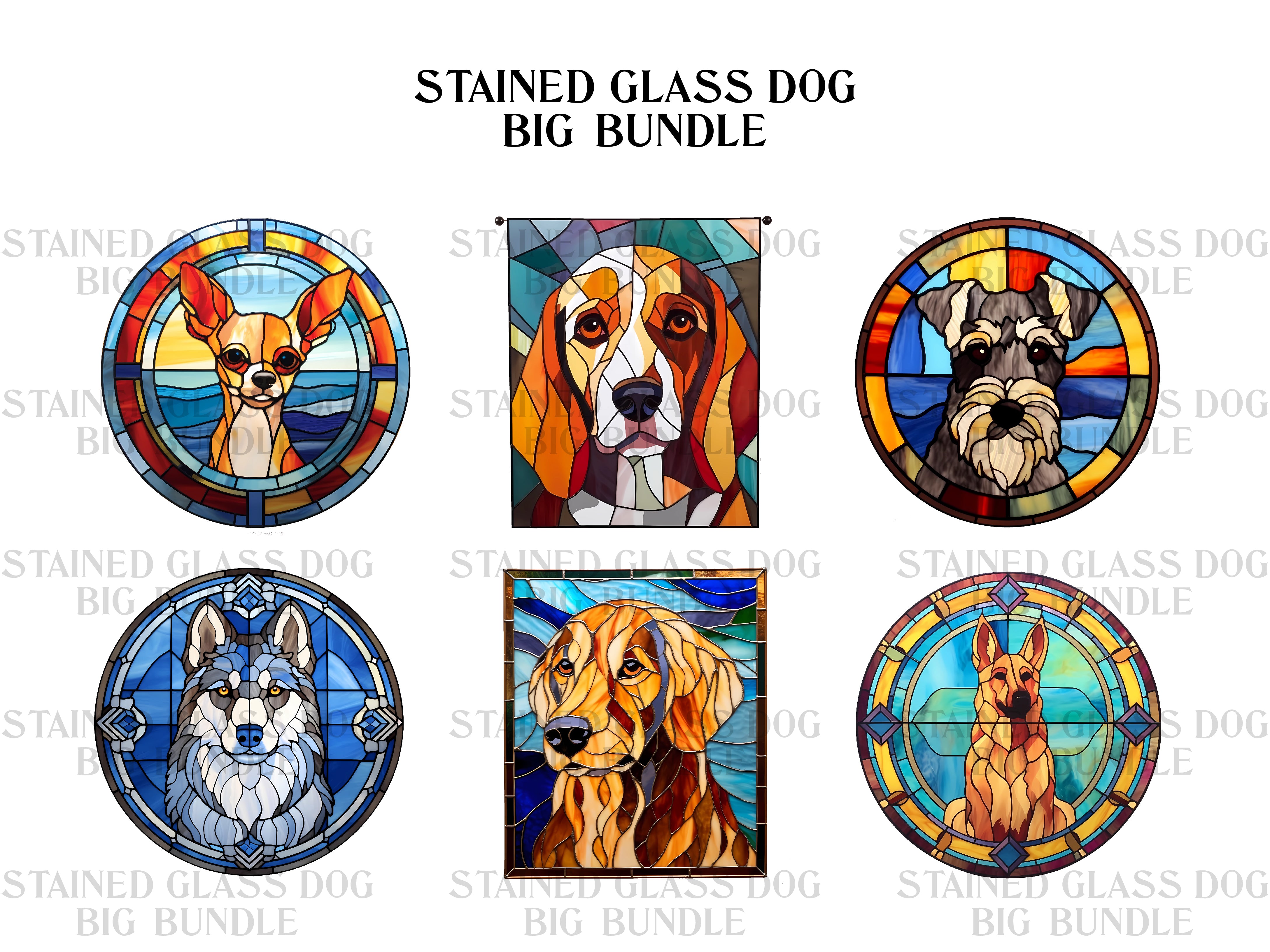 Stained Glass Dogs Clipart - CraftNest