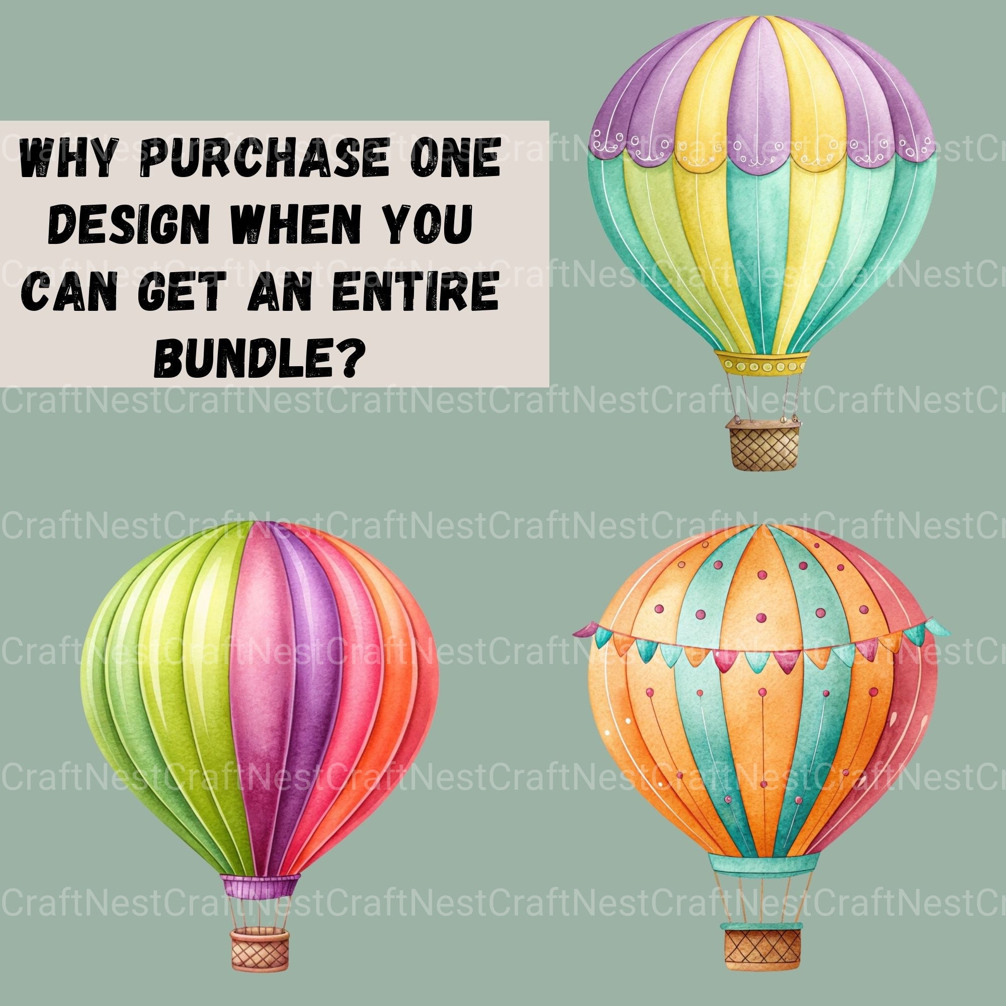 Hot Air Balloons Colorful Clipart Bundle - CraftNest - Digital Crafting and Art