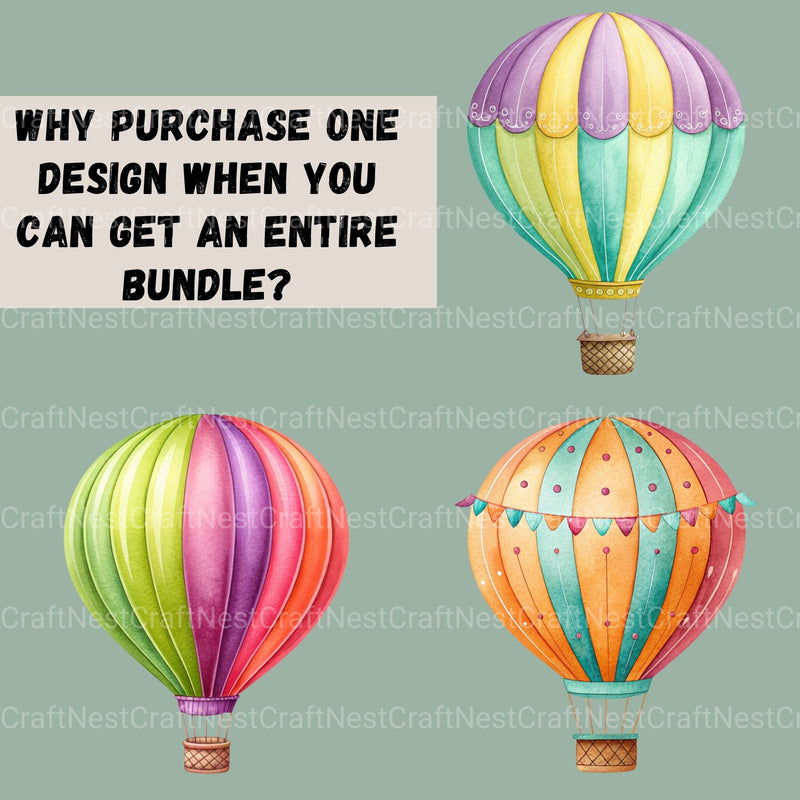 Hot Air Balloons Colorful Clipart Bundle - CraftNest - Digital Crafting and Art
