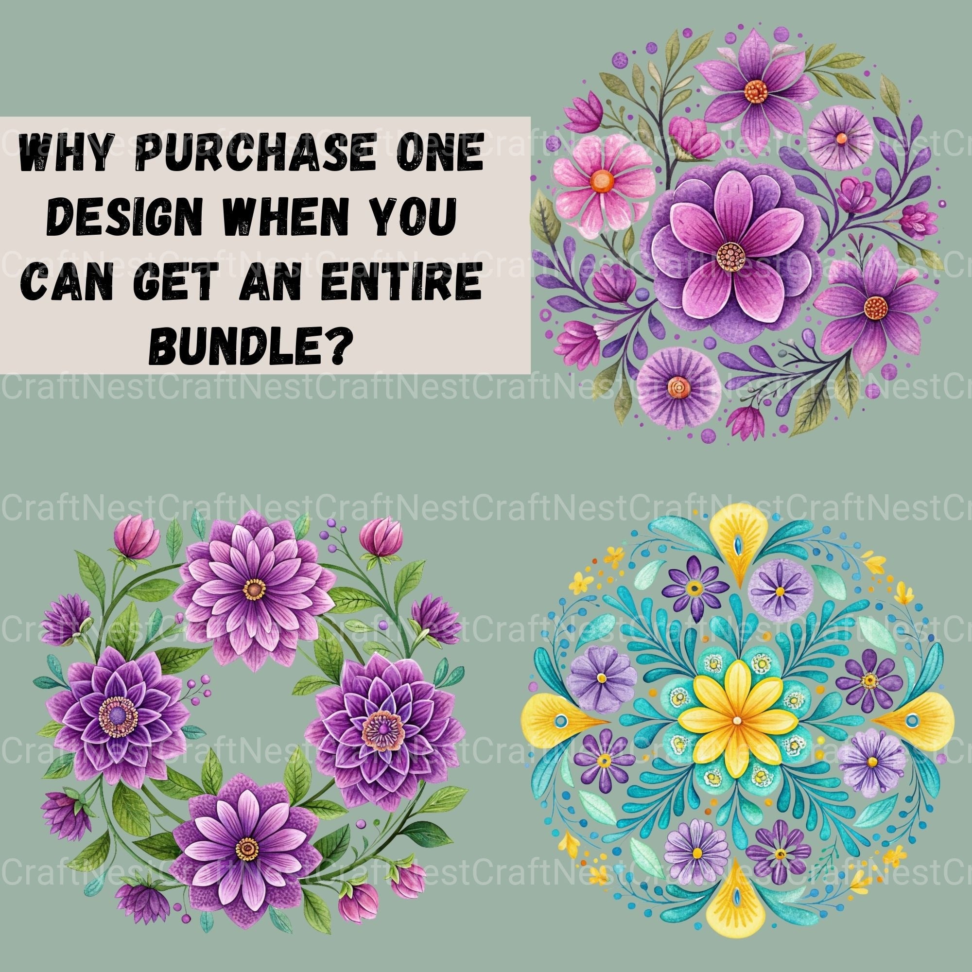 Mexican Flowers Purple Clipart Bundle - CraftNest - Digital Crafting and Art