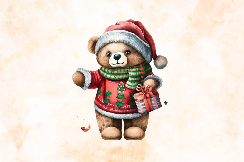 Cute Teddy Christmas Clipart Bundle - CraftNest - Digital Crafting and Art