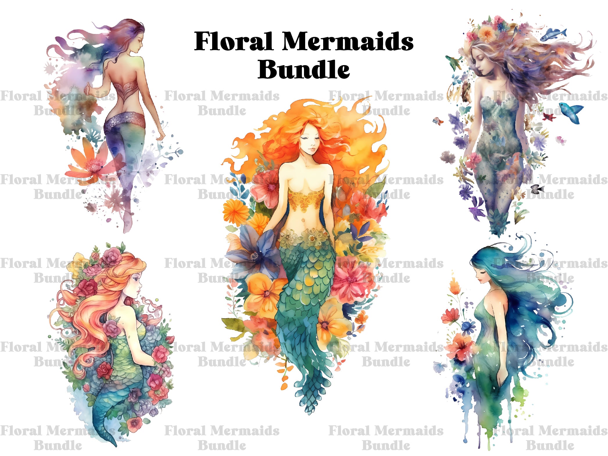 Floral Mermaids Clipart - CraftNest