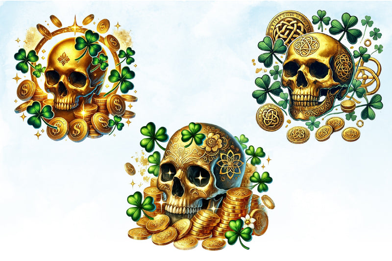 St Patrick Gold Coin Skull Clipart Bundle - CraftNest - Digital Crafting and Art