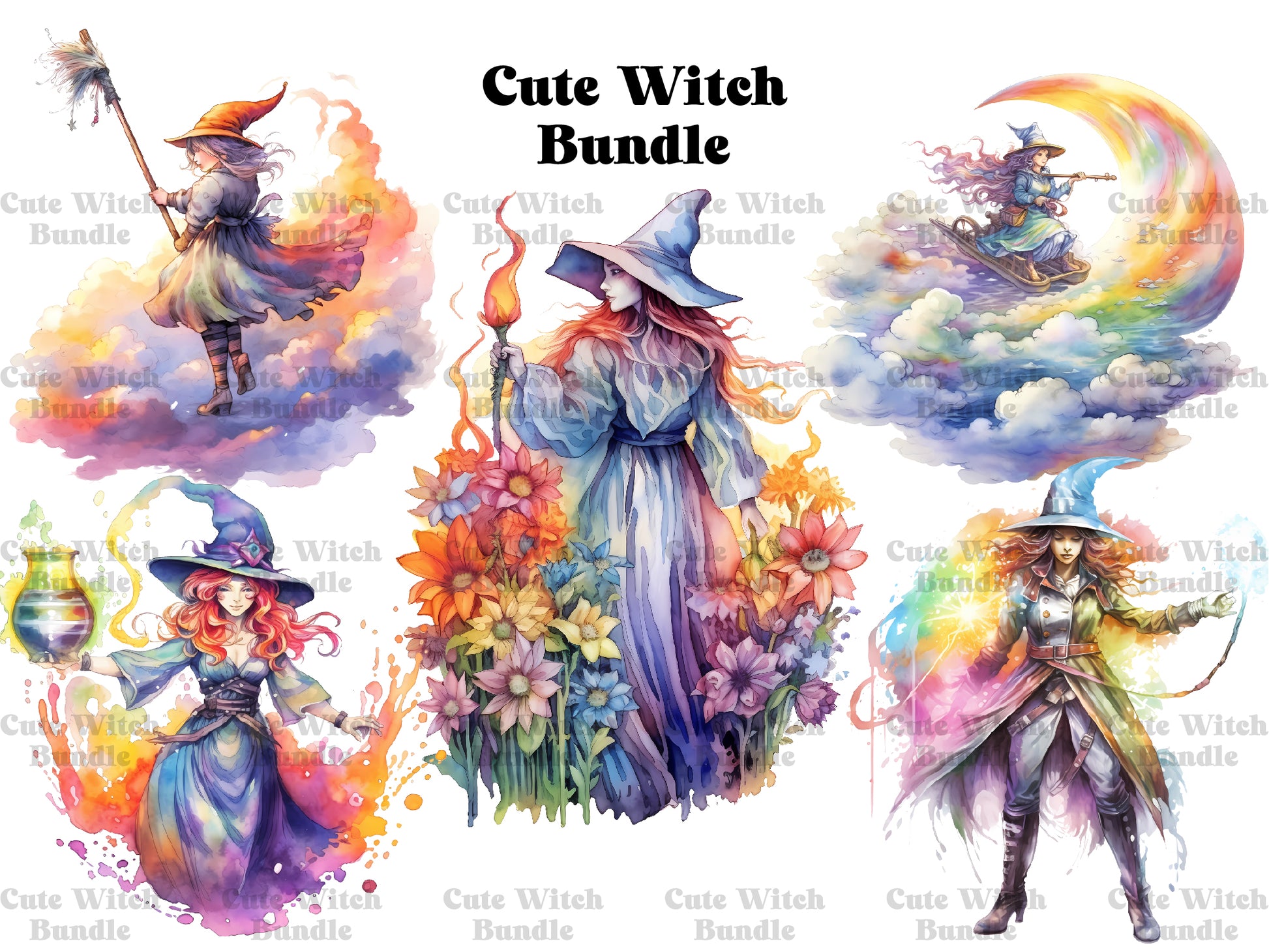 Rainbow Witches Clipart - CraftNest