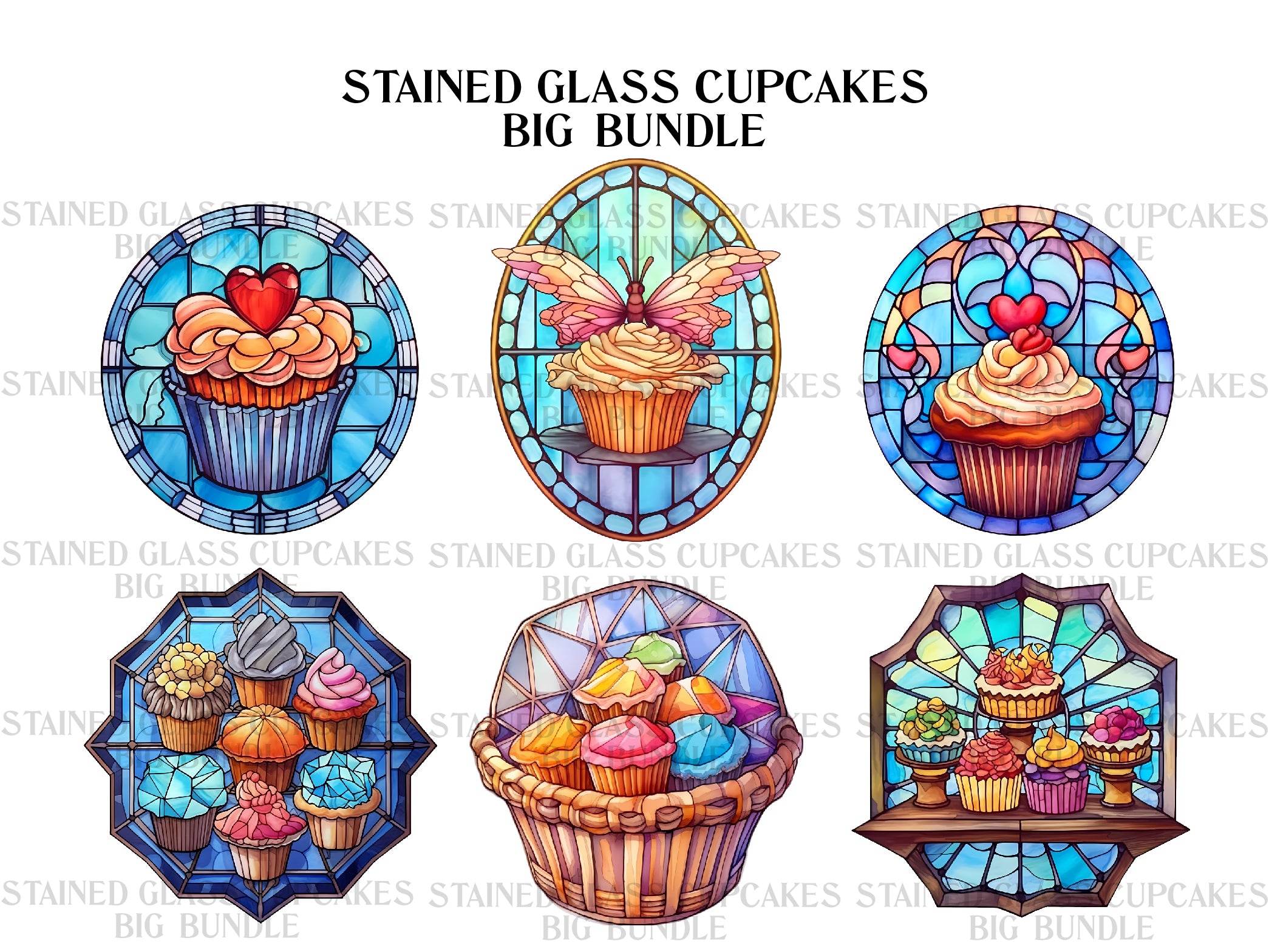 Stained Glass Cupcakes Clipart - CraftNest