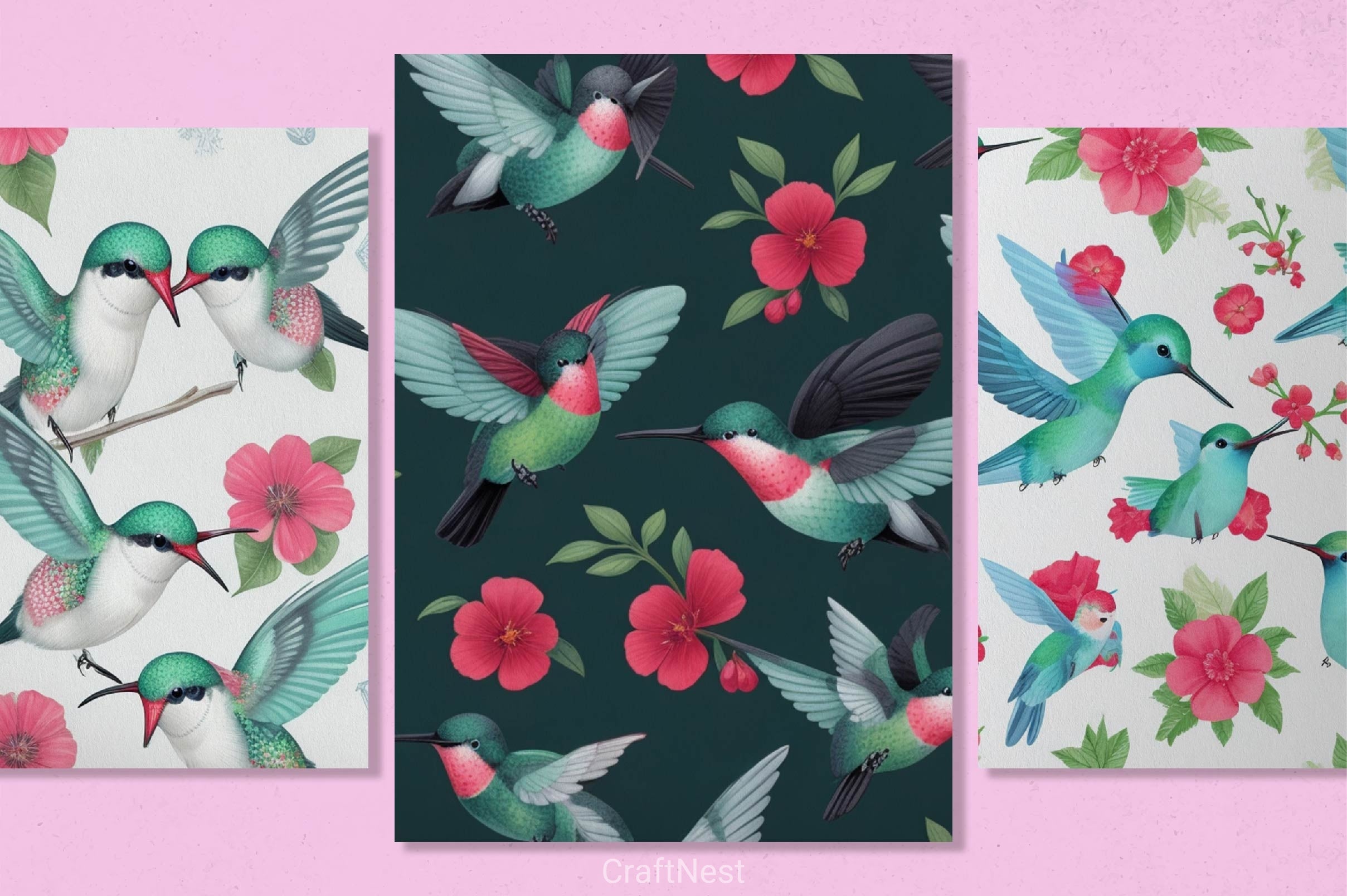 Winter Hummingbirds Digital Papers - CraftNest - Digital Crafting and Art
