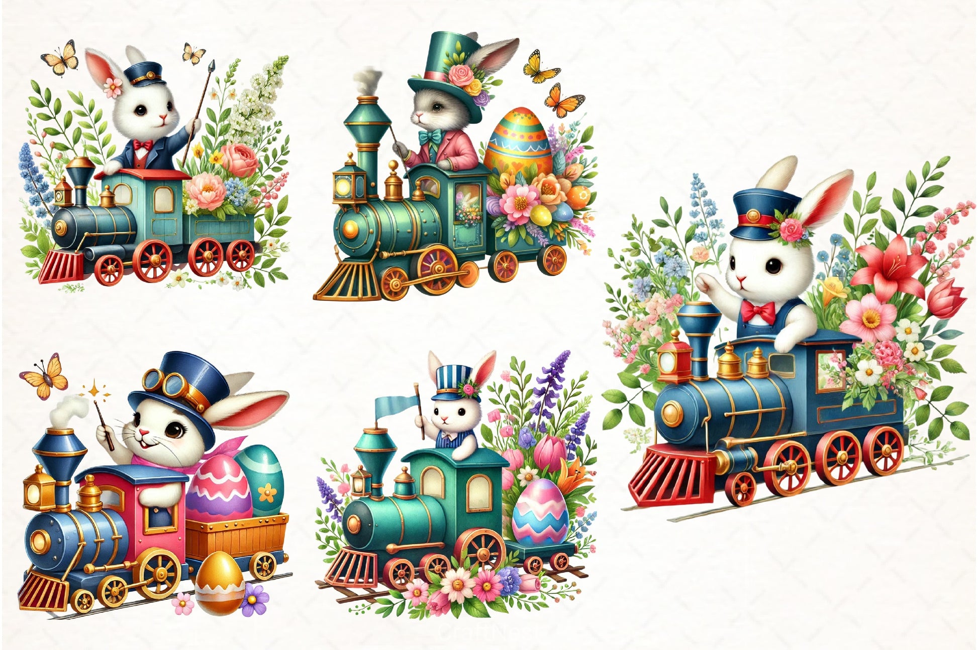 Easter Bunny Train Clipart Bundle - CraftNest - Digital Crafting and Art