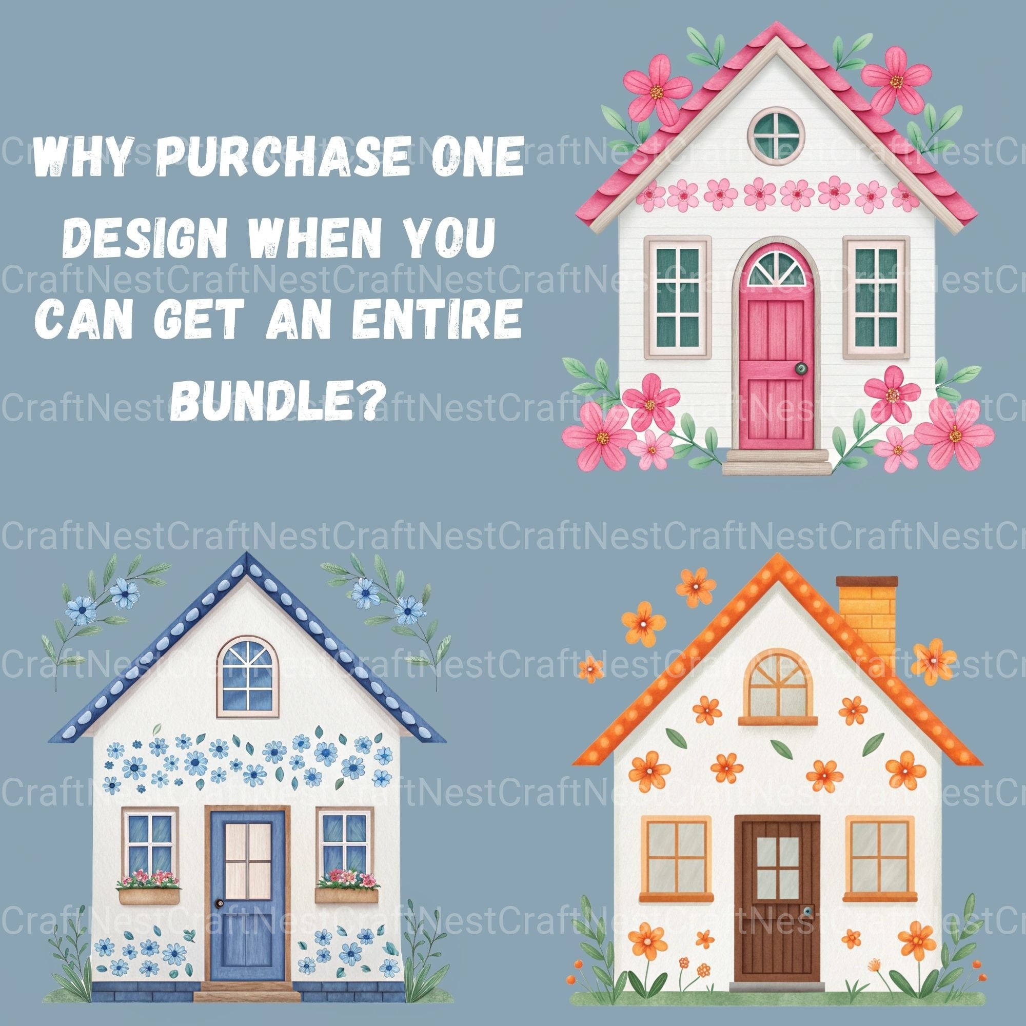 Floral Houses Clipart Bundle - CraftNest - Digital Crafting and Art