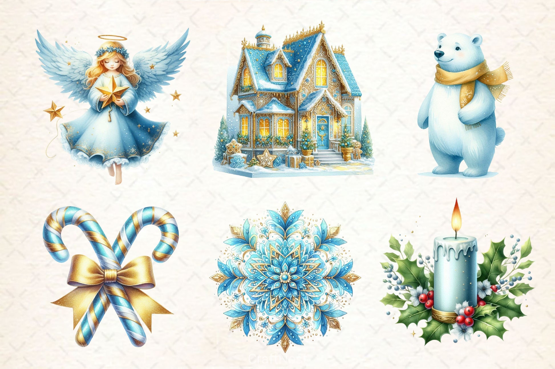 Light Blue Gold Christmas Clipart Bundle 2 - CraftNest - Digital Crafting and Art