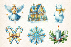 Light Blue Gold Christmas Clipart Bundle 2 - CraftNest - Digital Crafting and Art