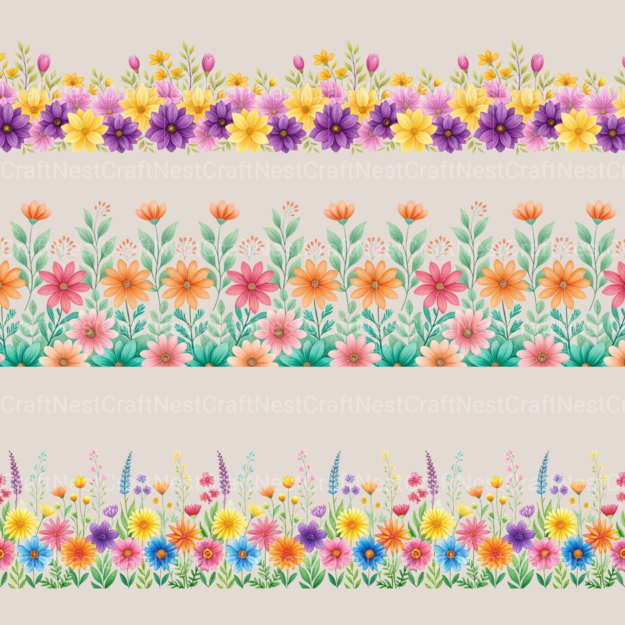 Seamless Flower Border Clipart Bundle - CraftNest - Digital Crafting and Art