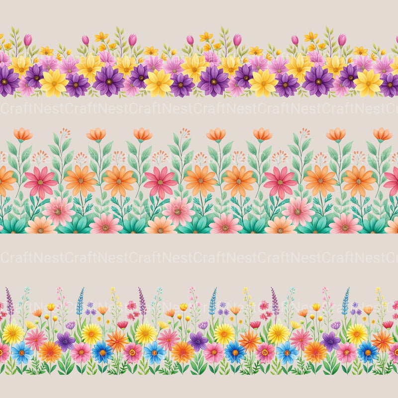 Seamless Flower Border Clipart Bundle - CraftNest - Digital Crafting and Art
