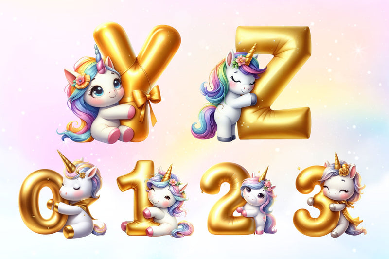 Cute Unicorn Gold Alphabet Clipart Bundle - CraftNest - Digital Crafting and Art