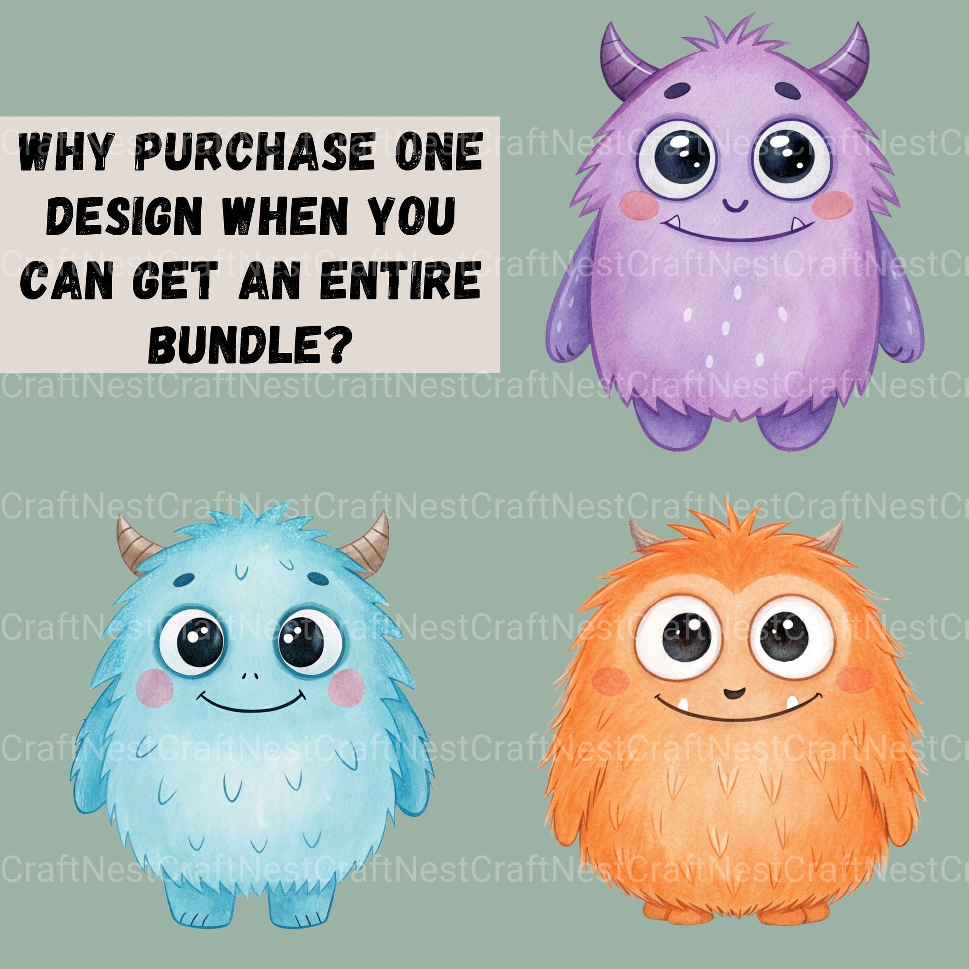 Monsters Cute Clipart Bundle - CraftNest - Digital Crafting and Art