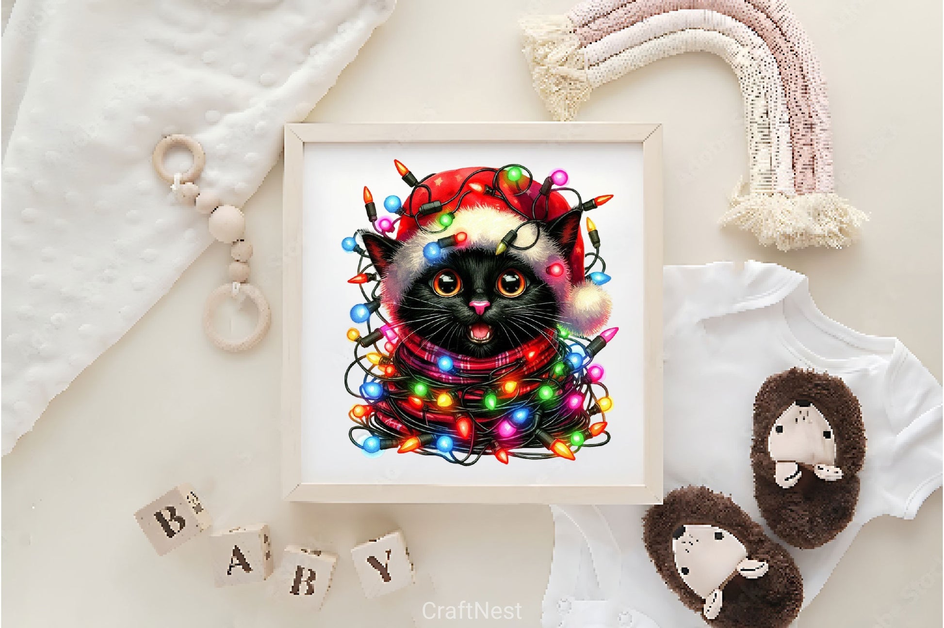 Funny Black Cat With Christmas Lights Clipart Bundle - CraftNest - Digital Crafting and Art