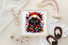 Funny Black Cat With Christmas Lights Clipart Bundle - CraftNest - Digital Crafting and Art