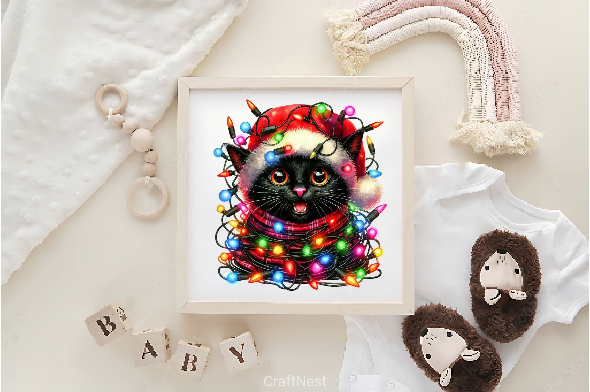 Funny Black Cat With Christmas Lights Clipart Bundle - CraftNest - Digital Crafting and Art