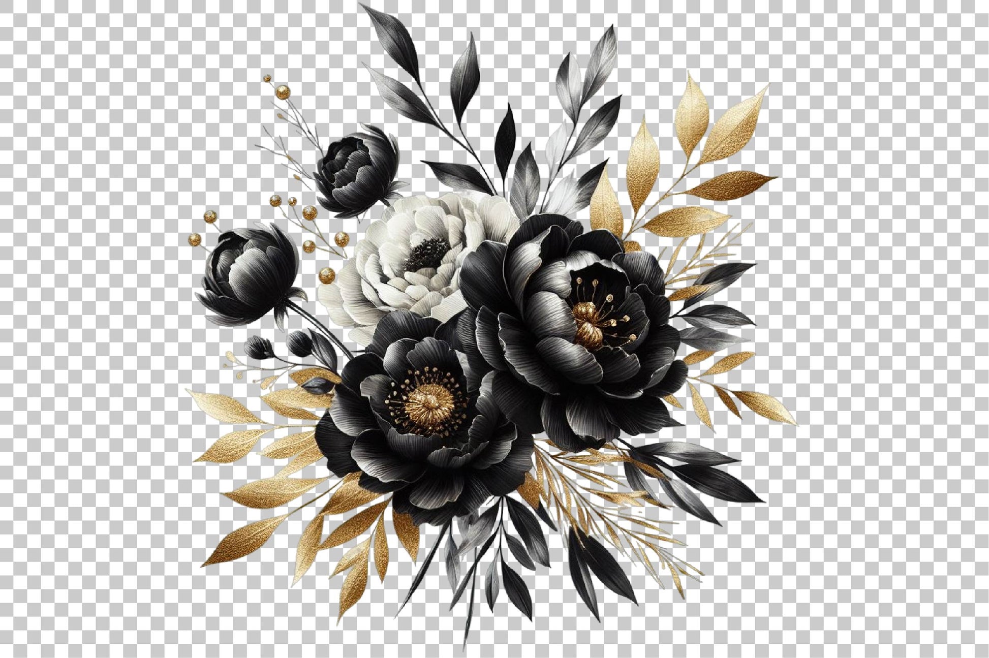 Black White And Gold Flowers Clipart Bundle - CraftNest - Digital Crafting and Art