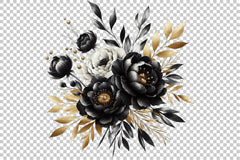 Black White And Gold Flowers Clipart Bundle - CraftNest - Digital Crafting and Art