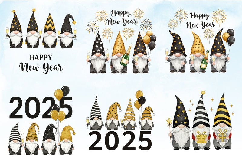 New Year Gnomes 2025 Clipart Bundle 4 - CraftNest - Digital Crafting and Art