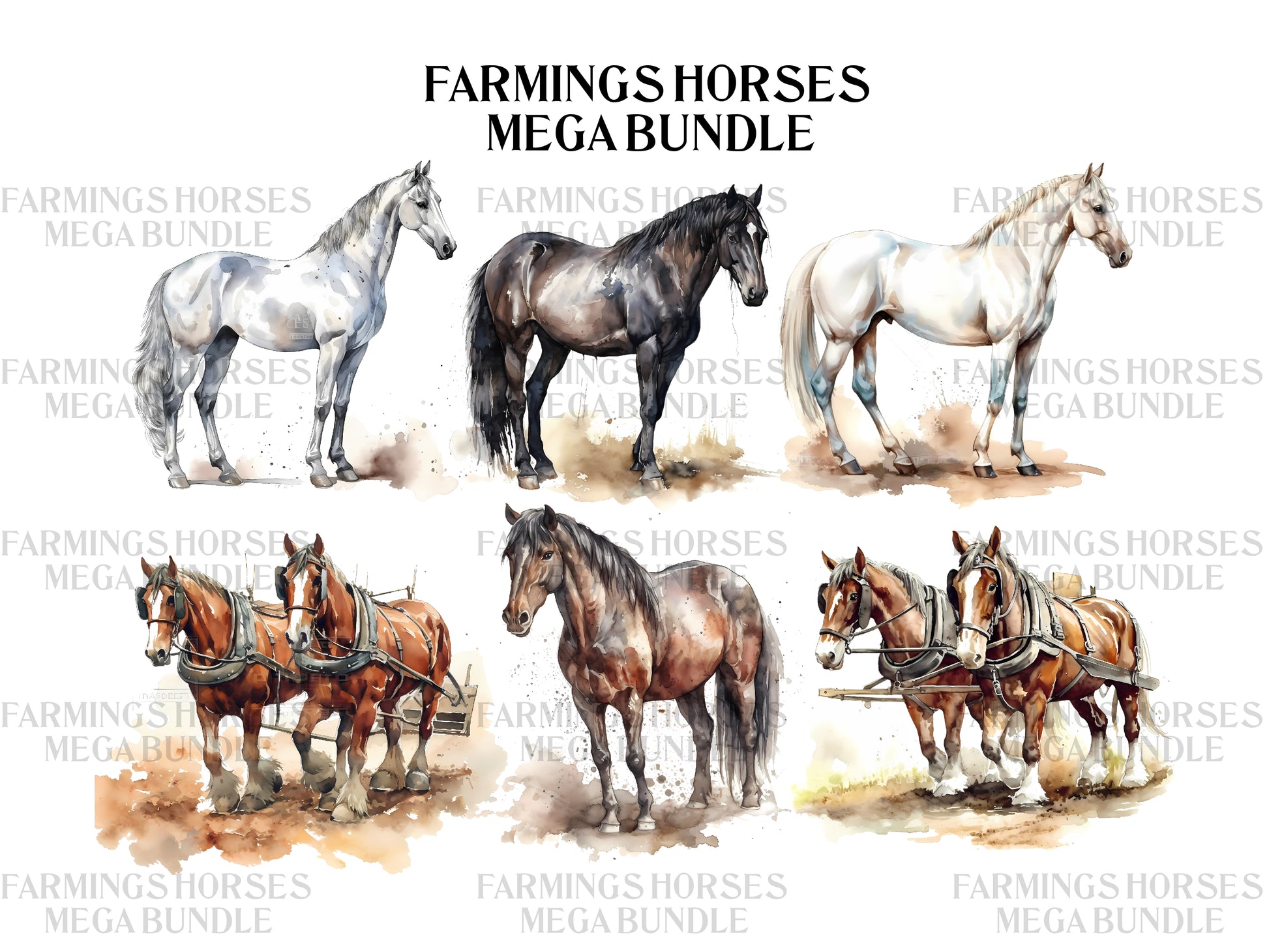 Farming Horses Clipart - CraftNest