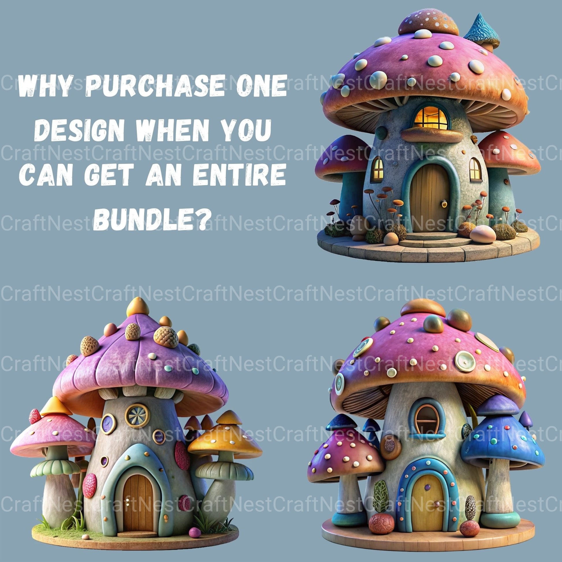 3D Mushroom Houses Clipart Bundle - CraftNest - Digital Crafting and Art