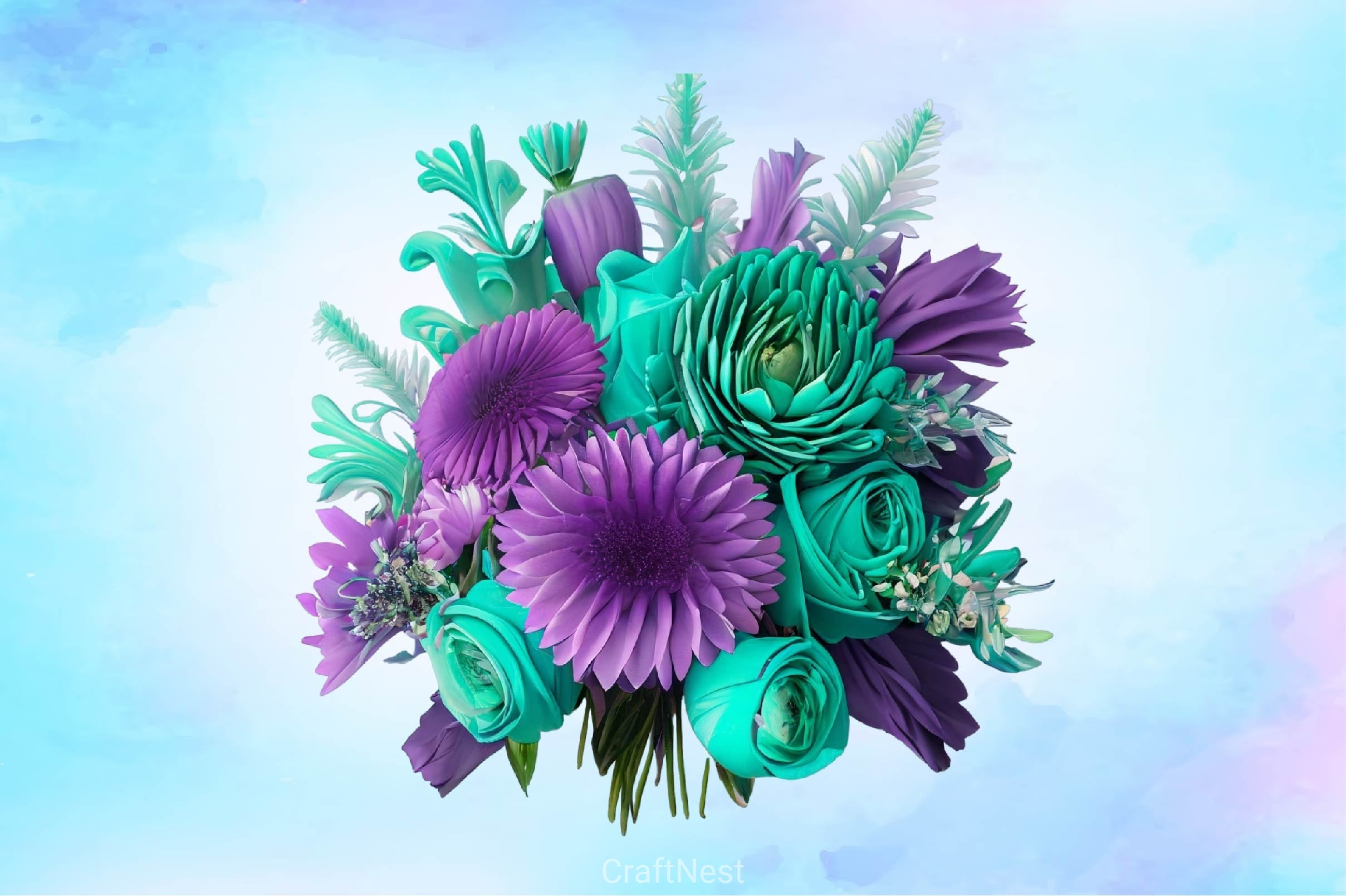Purple And Turquoise Bouquets Clipart Bundle - CraftNest - Digital Crafting and Art
