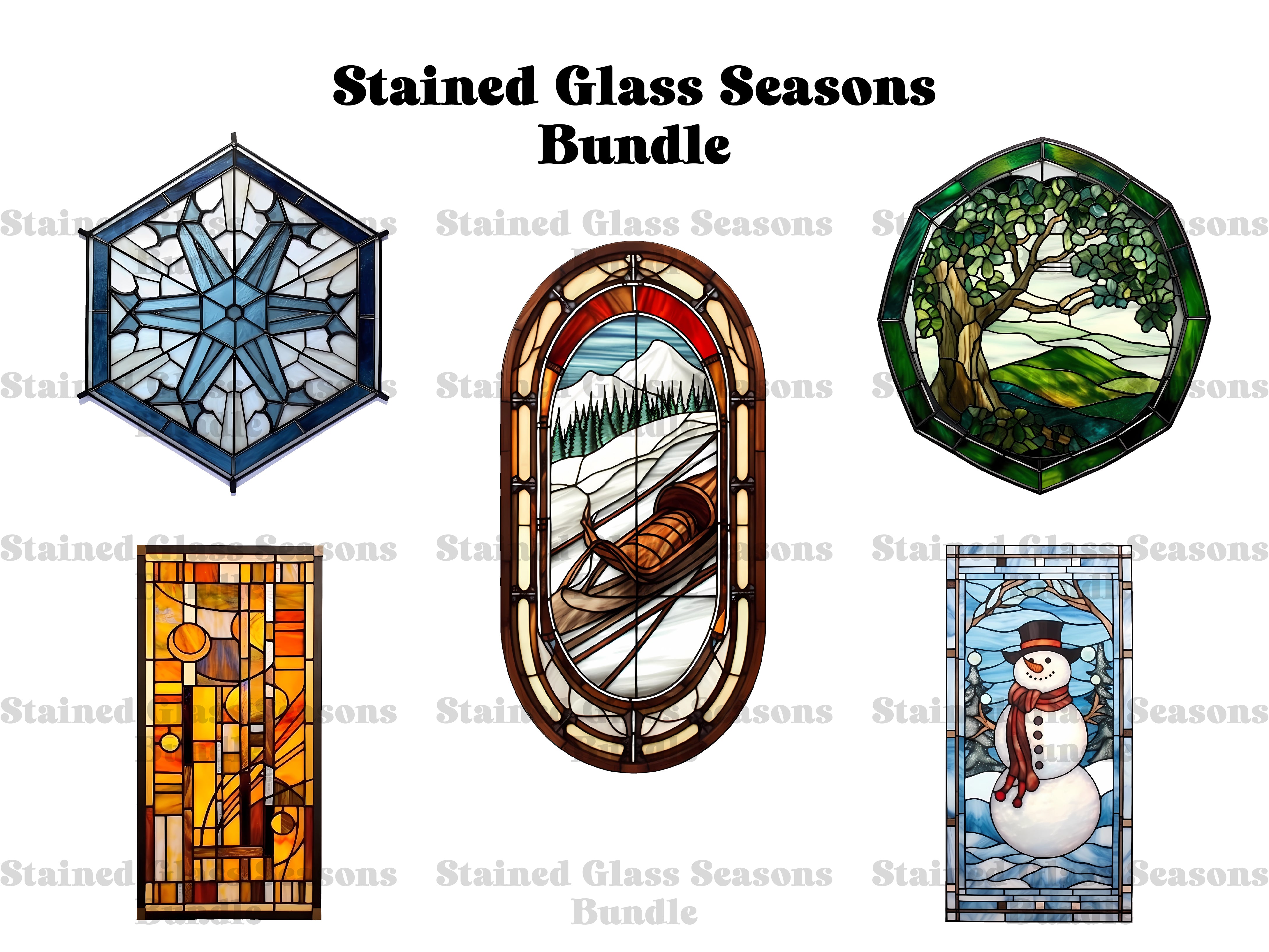 Stained Glass Seasons Clipart - CraftNest