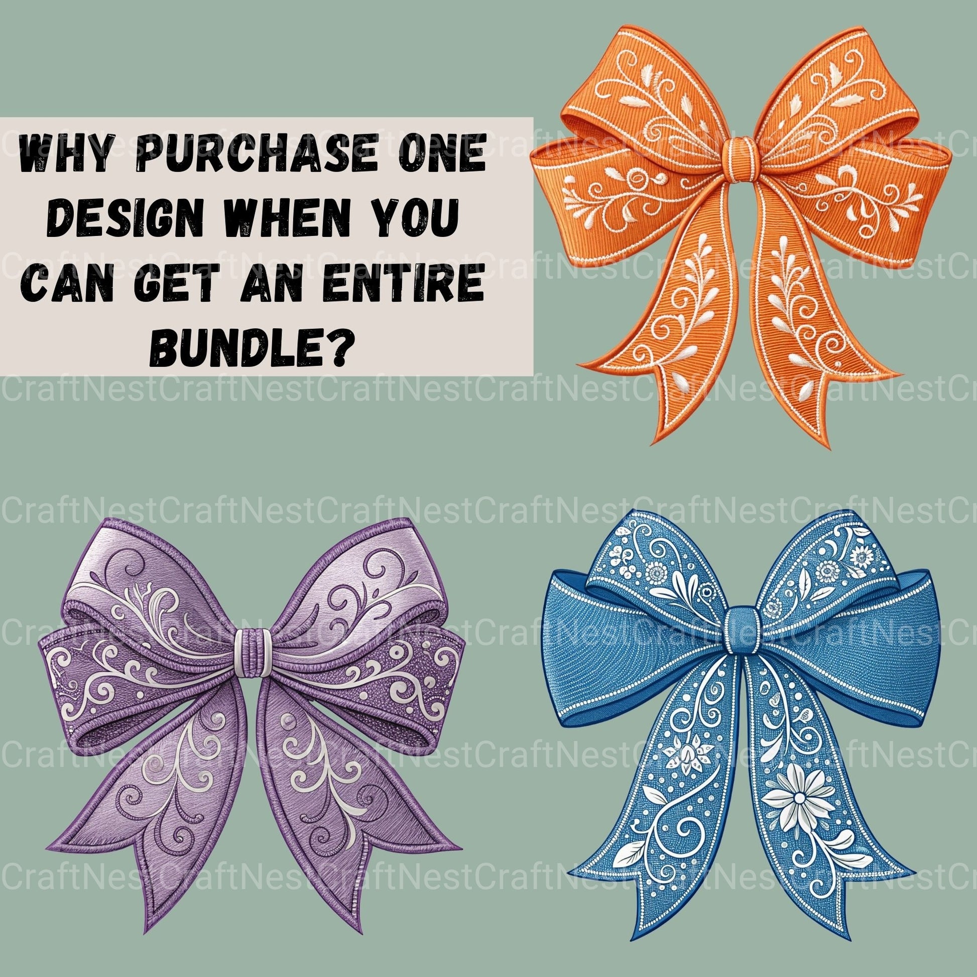 Embroidery Style Bows Clipart Bundle - CraftNest - Digital Crafting and Art